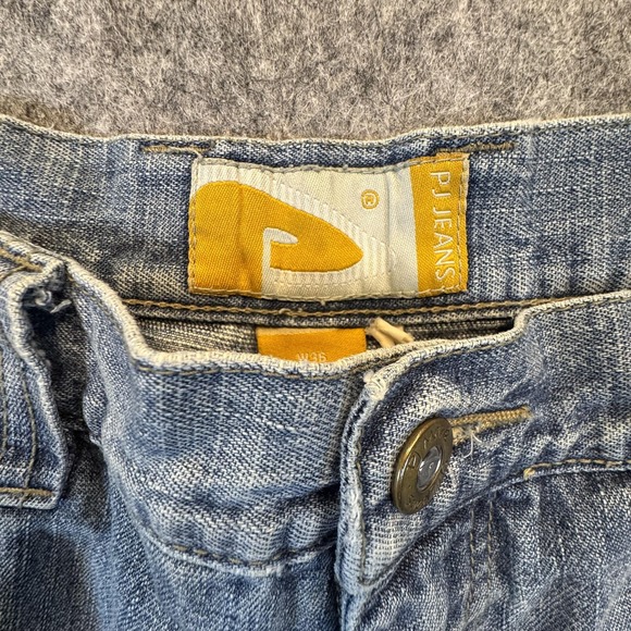 PJ Jeans Shorts Mens 36 Blue Denim Bermuda Relaxed Fit Distressed 94 Patches - Picture 2 of 16